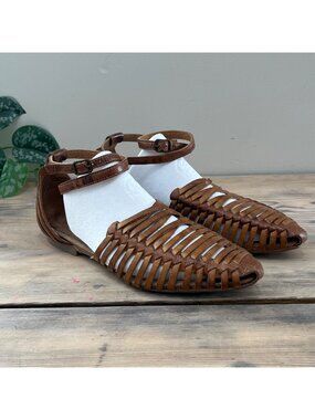 Seychelles Trinket Sandal Womens 9 Brown Leather Huarache Flats Ankle Strap Boho